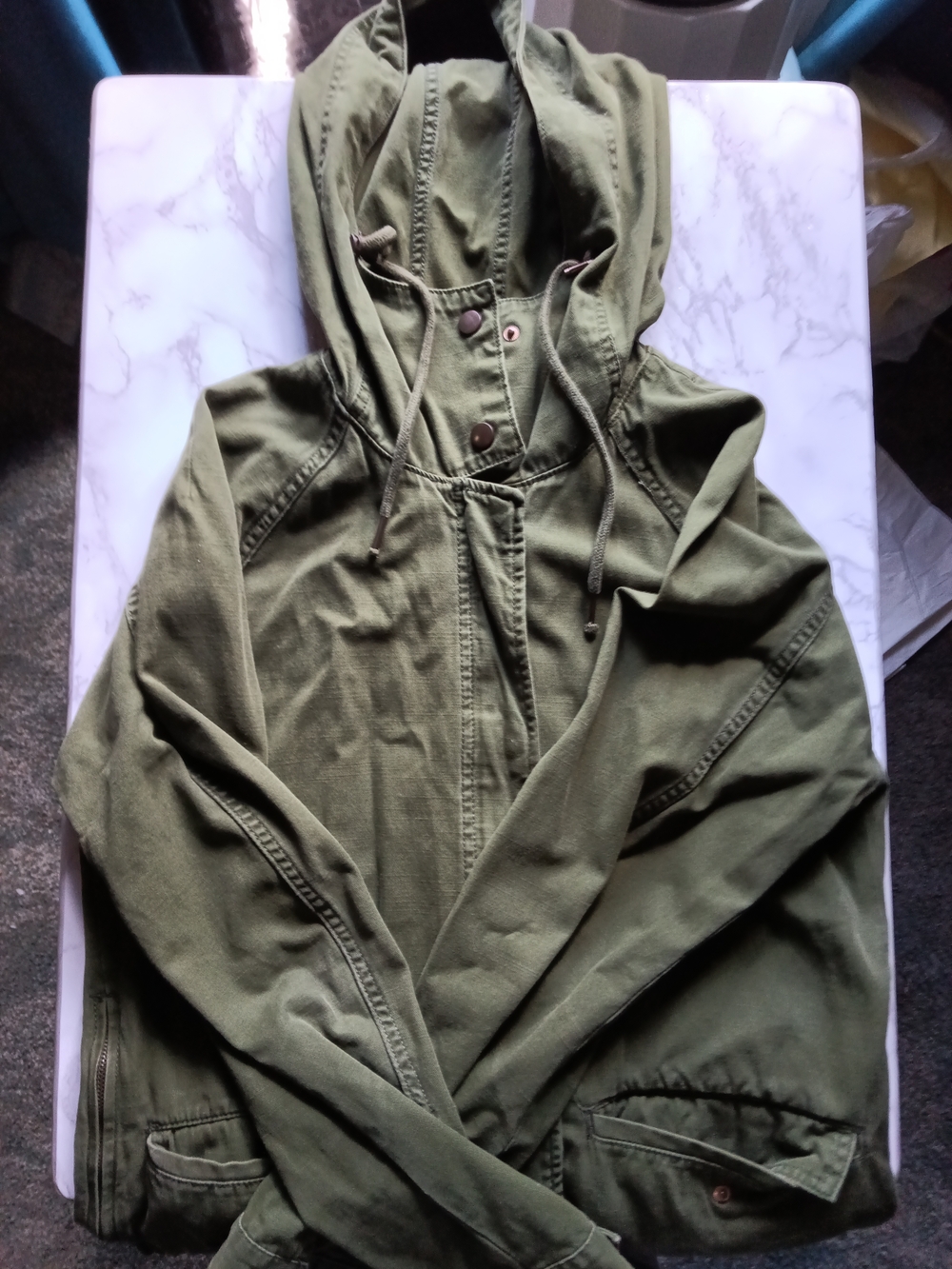 Women's Olive Utility Hooded Jacket - Casual Anorak